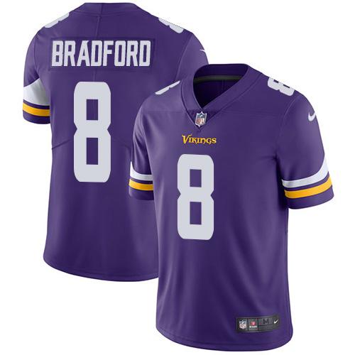 Nike Vikings #8 Sam Bradford Purple Team Color Men's Stitched NFL Vapor Untouchable Limited Jersey - Click Image to Close